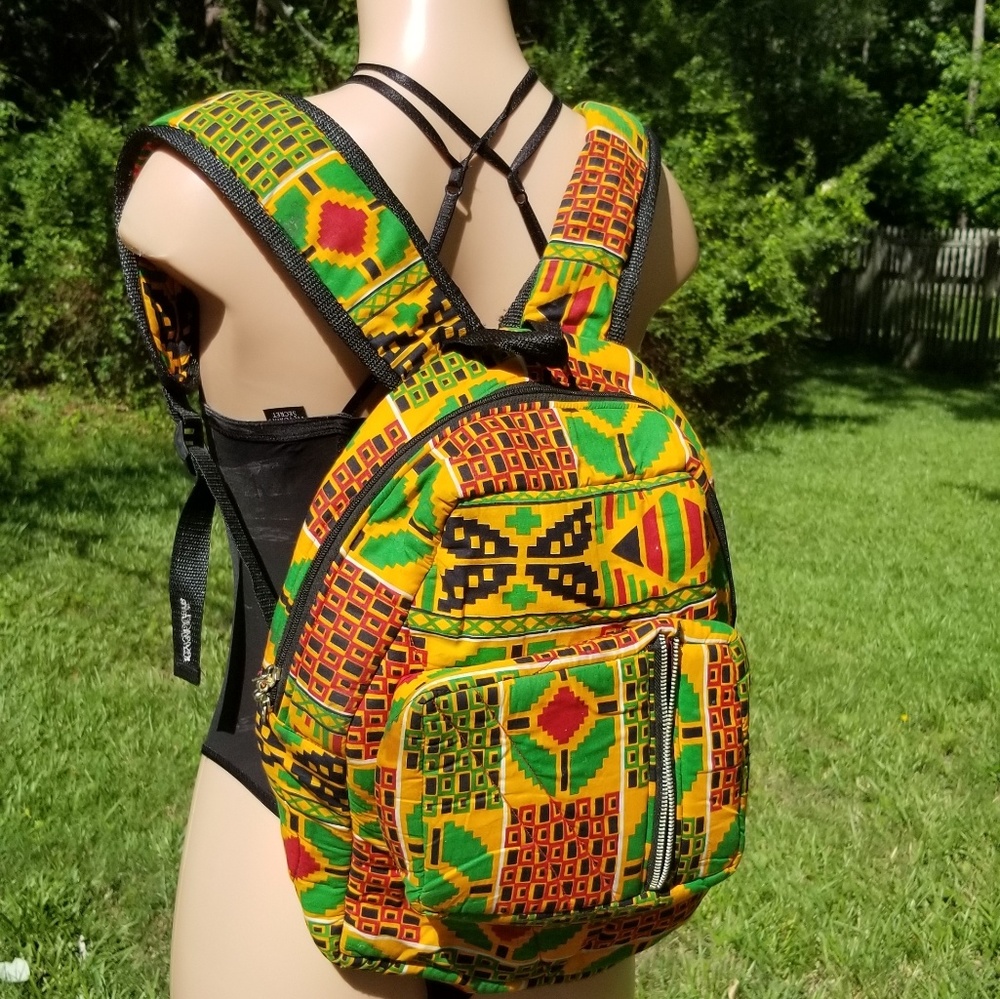 Vintage quilted cloth African print backpack
